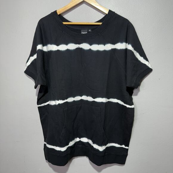 Mono B Top Tie-Dye Short Sleeve Crewneck Black White 1XL Cotton Kangaroo Pocket - Picture 5 of 8